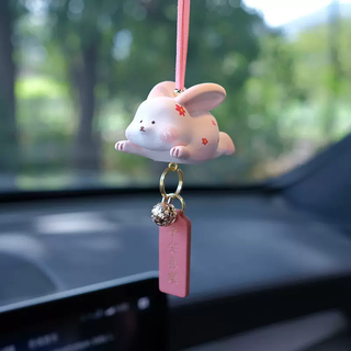 Yusenyi car aromatherapy pendant car perfume rearview mirror car interior pendant high-end year of the dragon mascot peace talisman pendant for women rabbit pink peace and joy pendant 1g