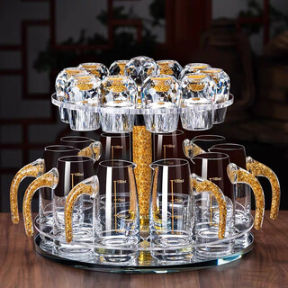 Depinte gold foil crystal white wine cup set home small one-cup scale wine divider cup holder combination pack water drop gold foil cup x10 gold foil pot 10+ rotating cup holder