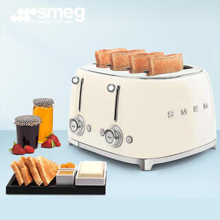 Smeg italian retro toaster toaster sandwich breakfast machine toaster multi-functional household 6-speed baking tsf03 milk white (four-piece)
