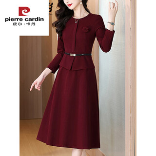 Pierre cardin high-end dress mother wedding dress for women 2025 autumn new formal occasion temperament skirt burgundy this year's popular light luxury brand 2xl 125-135jin jin is equal to 0.5 kg
