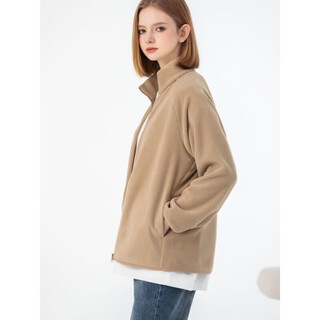 Snow flying jacket women's polar fleece stand collar casual couple's jacket sweatshirt fleece top warm beige xl
