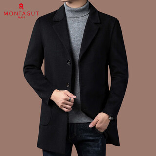 Montagut double-sided cashmere coat men's medium-length suit collar casual autumn and winter middle-aged wool woolen windbreaker jacket black s 165/84a