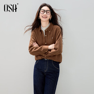 Osha retro brushed shirt 2025 winter new women's lapel age-reducing embroidered top