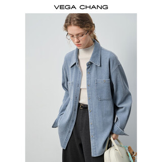Vega chang 10.27 new, retro relaxed feel, light blue corduroy shirt, loose silhouette, gentle texture, cobalt stone blue, second batch m
