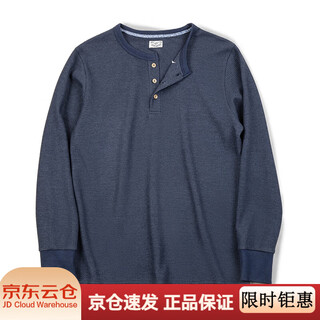 Maden retro waffle knit henley shirt slim ami khaki solid color long sleeve t-shirt for men in autumn navy blue_slim fit recommended one size up s