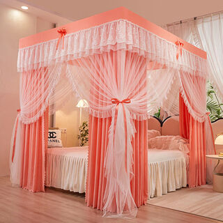 Yusenyi four-door mosquito net, blackout and anti-mosquito, closed floor-standing double-layer thickened curtain, windproof and warm bed curtain, cold and dustproof ballet jade dustproof top + mosquito net + curtain + bracket thickened bracket 1.5 meters bed width 150 length 200 height 200