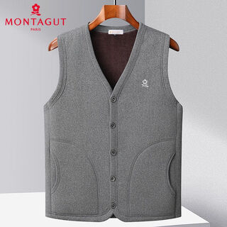 Montagut autumn and winter middle-aged and elderly vest vest men's thick warm jacket loose waistcoat outer dad's clothes light gray velvet vest thickened 2xl recommended 115-135 jin jin equals 0.5 kg to wear