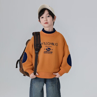 Youyou fairy tale autumn and winter children's sweater plush style 2025 boys' winter clothes thickened bottoming shirt for medium and big children with a fashionable inner style orange 170 80