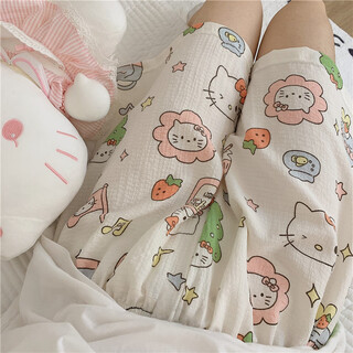 ANTCITY 202025新款睡裤女短裤夏季泡泡纱可外穿卡通可爱休闲宽松薄款家居裤 222#凯蒂猫短裤 3XL (145-160斤)