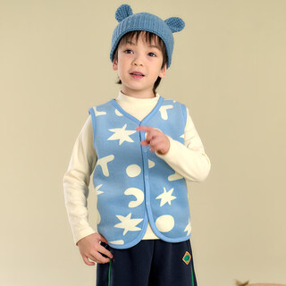 Cotton hall reversible boys' vest thickened plush jacket 2025 autumn new girls' velvet vest xt2 blue base geometry 90