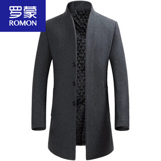 Romon cashmere coat men's slim winter cotton thickened middle-aged men's stand collar mid-length woolen coat new product gray quilted autumn and winter 5xl 200