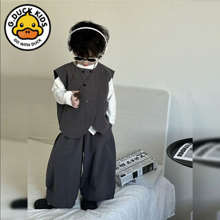 G.duck小黄鸭香港男童春秋西装马三件套装2025潮流洋气儿童宝宝 灰色上衣两件套 90 cm