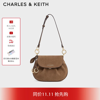 CHARLES&KEITH25冬新品翻盖式绒面单肩包挂小猪包CK2-20671821-1 Mocha Brown摩卡棕 S