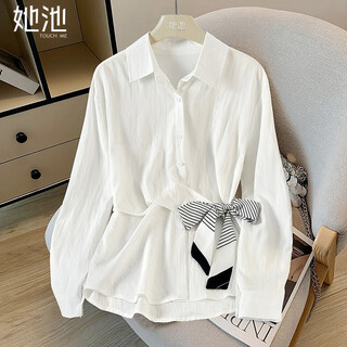 Shechi long-sleeved shirt 2025 autumn new women's design bow single-breasted lapel loose shirt white s