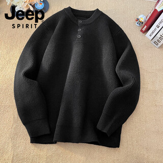 Jeep spirit 2025 american casual retro henry collar sweater men's autumn and winter lazy style high-end knitted sweater for men black l