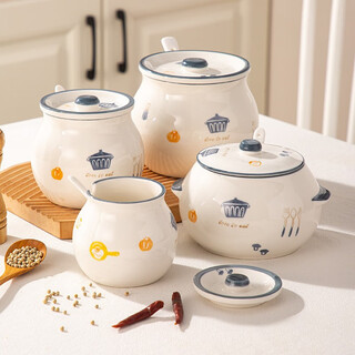 Shijanu ceramic lard jar with lid, household high temperature resistance, new large spoon lid, integrated oil and spicy jar, kitchen seasoning, can hold 1 jin jin equal to 0.5 kg of lard, modern-670ml medium lard jar (comes with spoon)