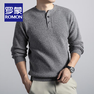 Romon old money style men's henry collar cotton sweater autumn high-end warm pullover sweater simple loose bottoming shirt floral gray xl 175/88a