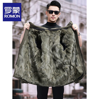 Romon parker men's winter 2025 new men's mink fur liner fur integrated fox detachable fur jacket b style green + rex rabbit fur liner 3xl <150jin jin equals 0.5kg -170jin jin equals 0.5kg >