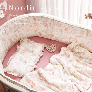 Cauliflower crib fence soft bag breathable anti-collision strip children's one-piece bed fence spliced bed protective cloth baby fence monet garden-one-piece bed fence pure cotton plain yarn length.180cm*height.30cm