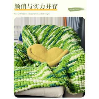 Ball thread woven blanket, big ball thread blanket, woven cushion blanket, diy material package to pass the time crocheting, soft skin olive green + loop needle + video tutorial, no black ball, 50cm*50cm4 group appointment can knit common cushion baby blanket