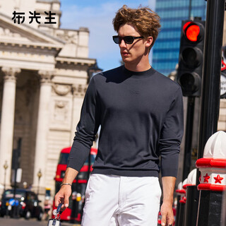 Mr. bu's fashionable machine washable woolen sweater for men 2025 autumn and winter new style simple solid color bottoming sweater pt16701 extreme night gray l (175)