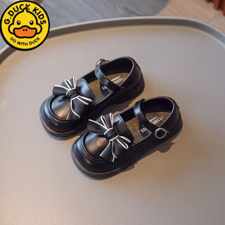 G.duck little yellow duck girls' leather shoes soft sole princess shoes new anti-slip children's single shoes korean style bow children's leather shoes black_ddy806 29_/inner length 18.0cm