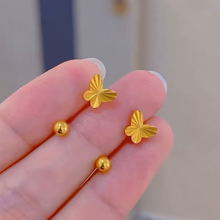 Yuying 2025 old phoenix 18k gold earrings bow earrings u-shaped hook imitation 18k gold screw twist earrings one pair) double ear hole bow earrings 18k gold old