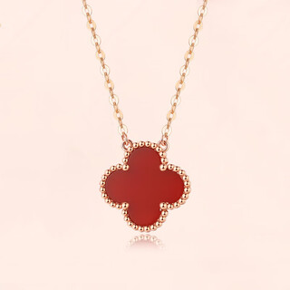 Fafanxi light luxury 18k gold four-leaf clover necklace for women rose gold and red agate pendant 520 chinese valentine's day birthday gift for girlfriend rose gold and red agate 13mm