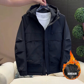 Kuraishi kazuki men's jacket trendy brand popular spring and autumn simple handsome hooded jacket men 2025 new winter thin cotton top black (cotton type) xl recommended weight 135-150jin jin is equal to 0.5 kg