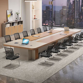 Light luxury conference table long table simple modern rectangular negotiation training table large conference room meeting table and chair combination 3.0*1.5 with cabinet