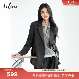 Eveli (eifini) jiang xin endorses half-mile gray double-breasted light workplace casual suit jacket for women 2025 autumn new style dark gray m 105-120jin jin is equal to 0.5 kg