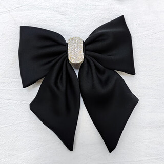 Xiao panda handmade ponytail clip back of head spring hairpin hair accessories hairpin hairpin headdress clip large bow elegant head flower black with diamond fish mouth clip ribbon fabric