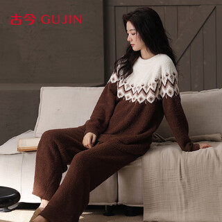 Ancient and modern (gujin) couple fair isle style pajamas for men and women, half-velvet autumn and winter sweaters that can be worn outside, home clothes, thickened large size suits