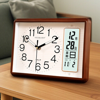 The story of time home table clock perpetual calendar table clock living room simple modern wall clock desktop clock silent stand hanging dual-purpose 6217a-single fluid model-coffee edge white surface-light-night model 26*19cm