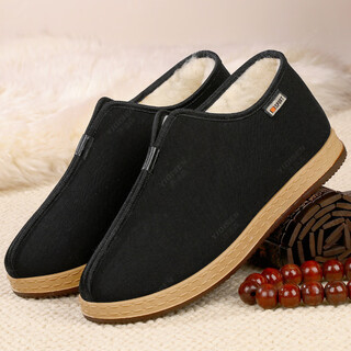 Winter men's traditional casual old beijing cloth shoes for middle-aged and elderly people, plus velvet and thickened dad warm shoes, black 42