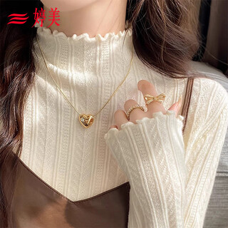 Tingmei half turtleneck white bottoming shirt women's sweater with fungus edge and inner knitted sweater can be worn as a foreign style autumn and winter warm top