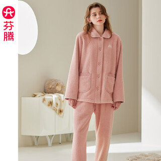 Fenton fluffy couple pajamas autumn and winter new warm anti-static coral velvet large size can be worn outside home clothes set
