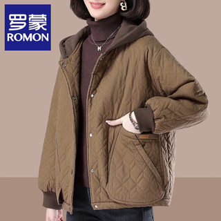 Romon mother's clothing autumn and winter loose cotton clothing 2025 new velvet jacket women's casual thickened cotton jacket middle-aged and elderly women's clothing coffee color 4xl (recommended 145jin jin is equal to 0.5kg -160jin jin is equal to 0.5kg or less)