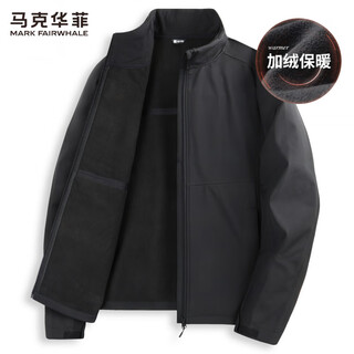 Mark huafei plus velvet stand collar jacket men's 2025 autumn and winter new commuting windproof and splash-repellent warm casual jacket 1033 black 001 l 175