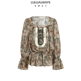 LULUALWAYS【商场同款】25冬季新款法式复古浪漫宽松版喇叭袖上衣 橘色 S