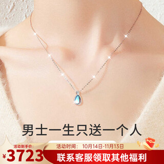Laolatu 999 platinum necklace for women pt950 platinum moonstone pendant light luxury chinese valentine's day gift for girlfriend and wife 999 platinum necklace + pt950 platinum pendant