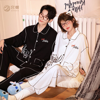 Gongdie light and soft disney stitch long sleeve couple pajamas spring and autumn long sleeve cartoon set home clothes