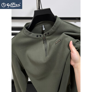 Goldlion autumn henley collar sweatshirt men's casual sports half-zip t-shirt long-sleeved bottoming shirt men's outer wear stand-up collar top army green m __48