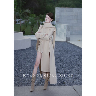 杜屁屁桃 原创【燕尾诗集】秋冬女百搭长款气质毛呢外套短裤 大衣 L