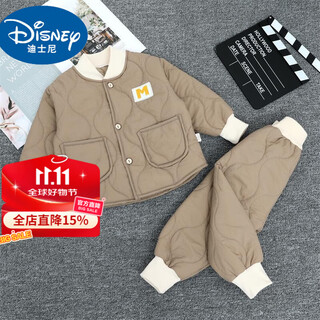 迪士尼宝宝儿童秋冬羽绒棉服套装男女宝宝棉衣棉裤休闲套装家居服户外两件套 棉套装卡其色 100 *身高80-90厘米【可开挡】