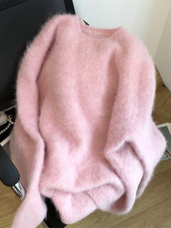 Su yuwei's gentle and soft waxy pink round neck sweater for women in autumn and winter thickened lazy style fufu sweater inner top pink follow the store - free shipping insurance s recommended (80-95jin jin is equal to 0.5kg)