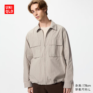 Uniqlo men's and women's shirt-zip jacket/coat casual plaid jacket 25 new style 484882 31 beige l /175/100a