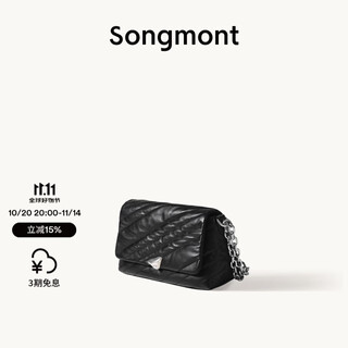 Songmont【李娜同款】山下有松滩时系列邮差包单肩斜挎手提牛皮女链条软包 沉砂黑 小号 预售17天