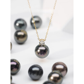 Dl 1998 fat donglai quality seed-free pearl necklace, princess tahitian pendant, taishi sea water color black niche, 18k diamond tahitian princess pendant 9-10