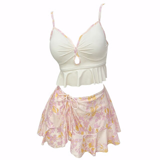 Shijanu women's skirt-style two-piece swimsuit 2025 new seaside vacation three-piece set, stunning hot spring swimsuit, baihua m (80-98jin jin equals 0.5 kg)